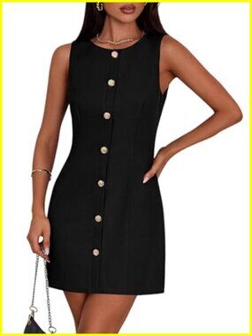 Women's Sheath Work Dress Sleeveless Scoop Neck Pull On Business Casual Mini